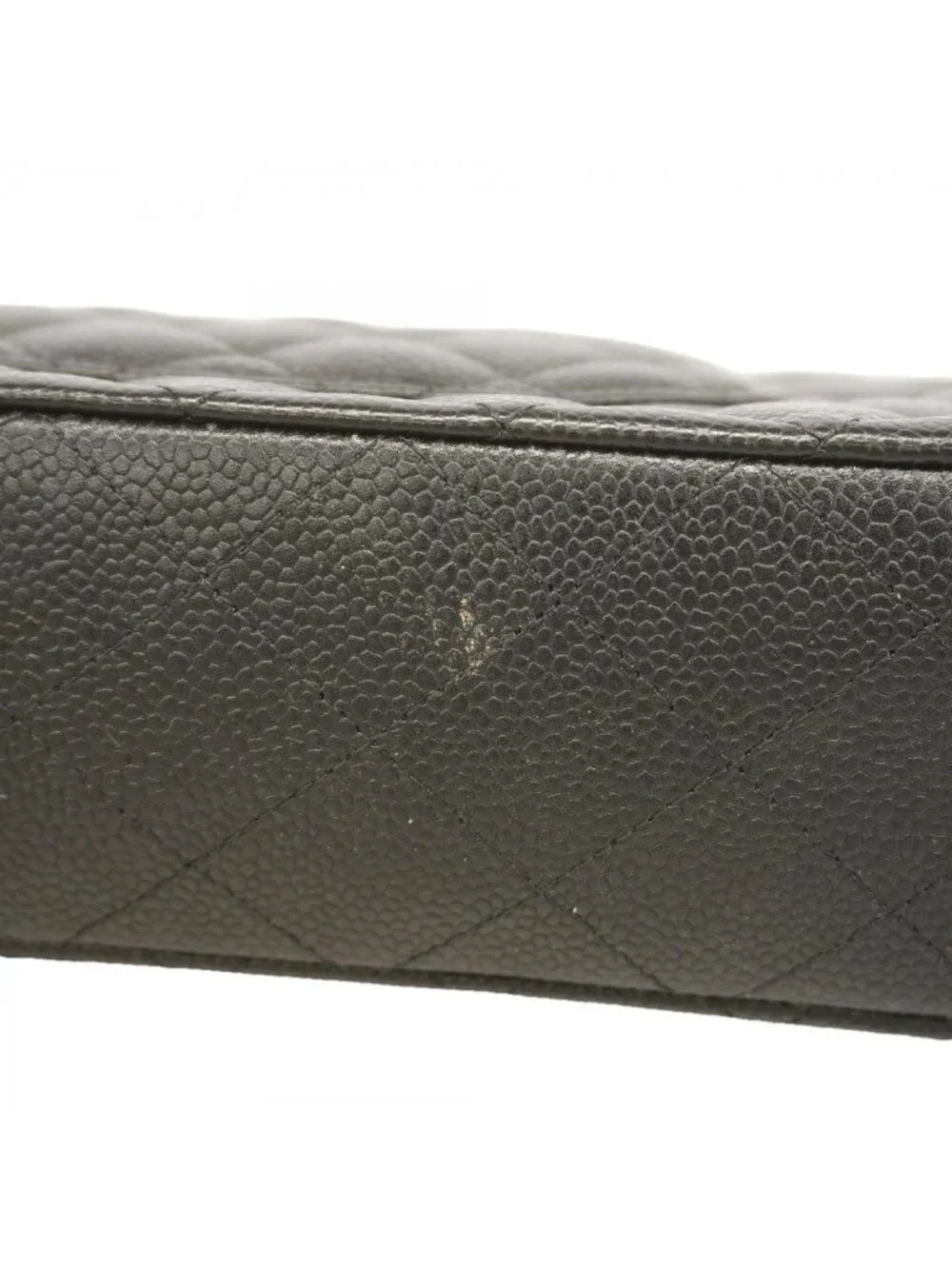 Chanel Shoulder Bag Quilted Caviar Leather Black Gold